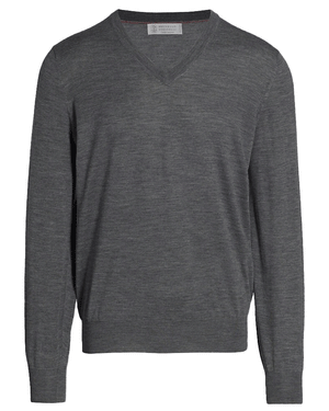 Charcoal Wool and Cashmere V-Neck Sweater