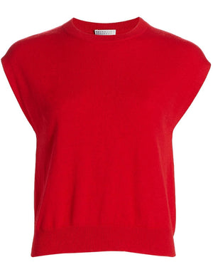 Chili Red Cashmere Cap Sleeve Pullover