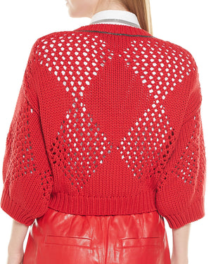 Chili Red Cotton Argyle Cropped Pullover