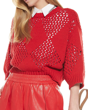 Chili Red Cotton Argyle Cropped Pullover