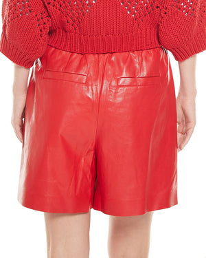 Chili Red Leather Pull On Shorts