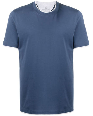 Contrast Trim T-Shirt in Blue