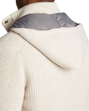 Cream Ribbed Knit Cashmere Bomber Jacket