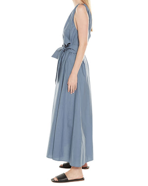 Crystal Blue Monili Shoulder Belted Midi Dress