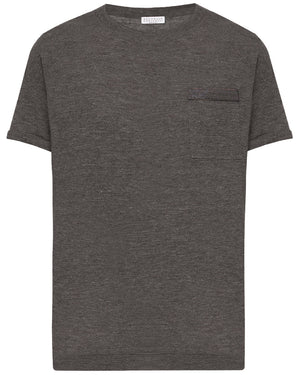 Dark Grey Monili Pocket Linen Blend T-Shirt
