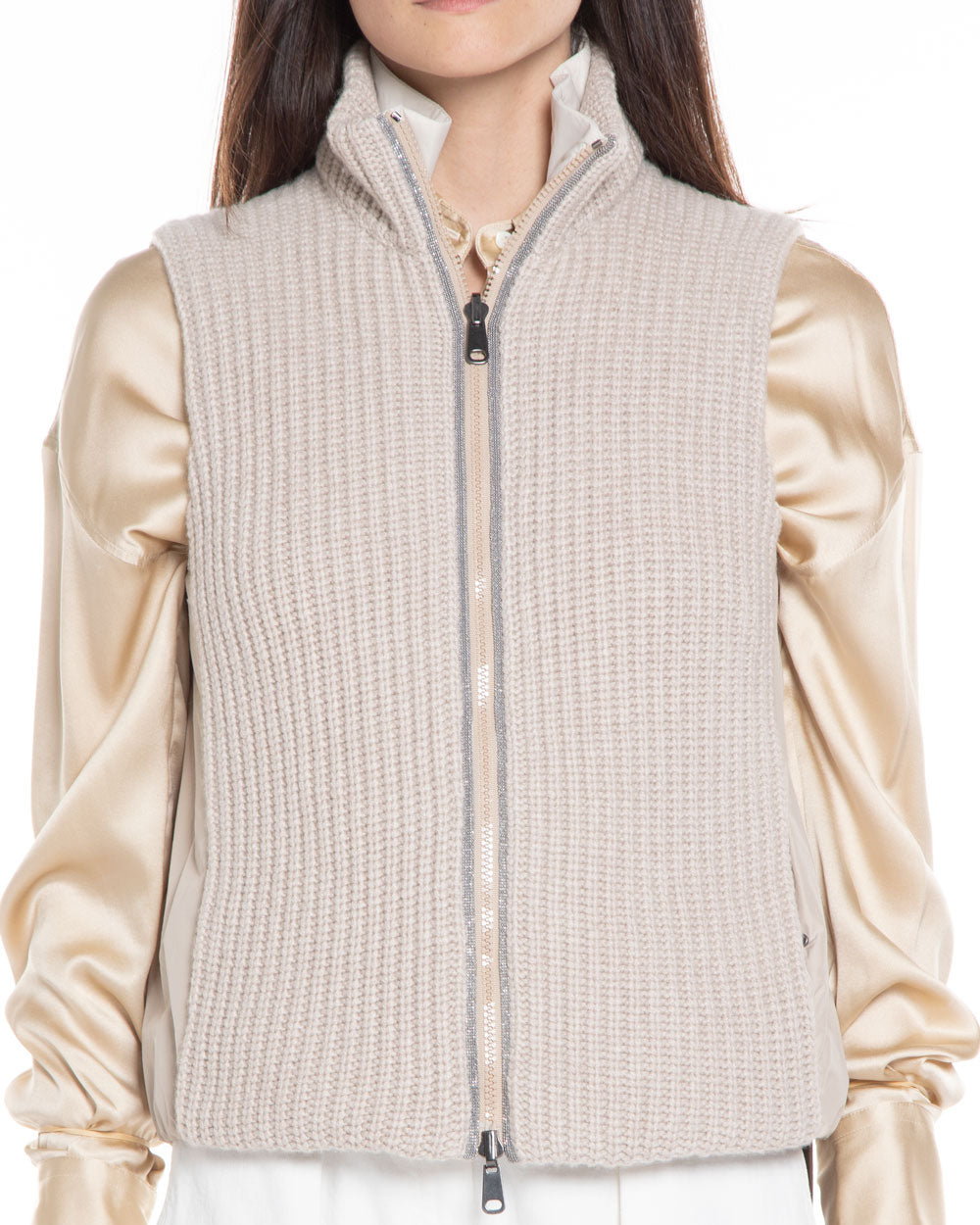 Feather Ribbed Cashmere Padded Vest