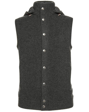 Grey Cashmere Knit Hooded Vest