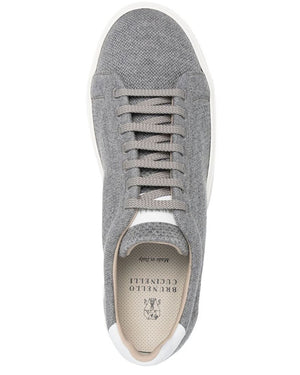 Grey Perforated Wool Knit Low Top Sneakers