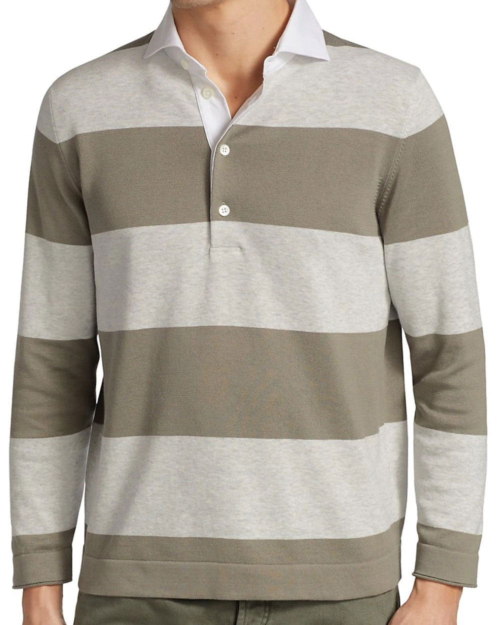 Grey and Army Green Striped Rugby Polo