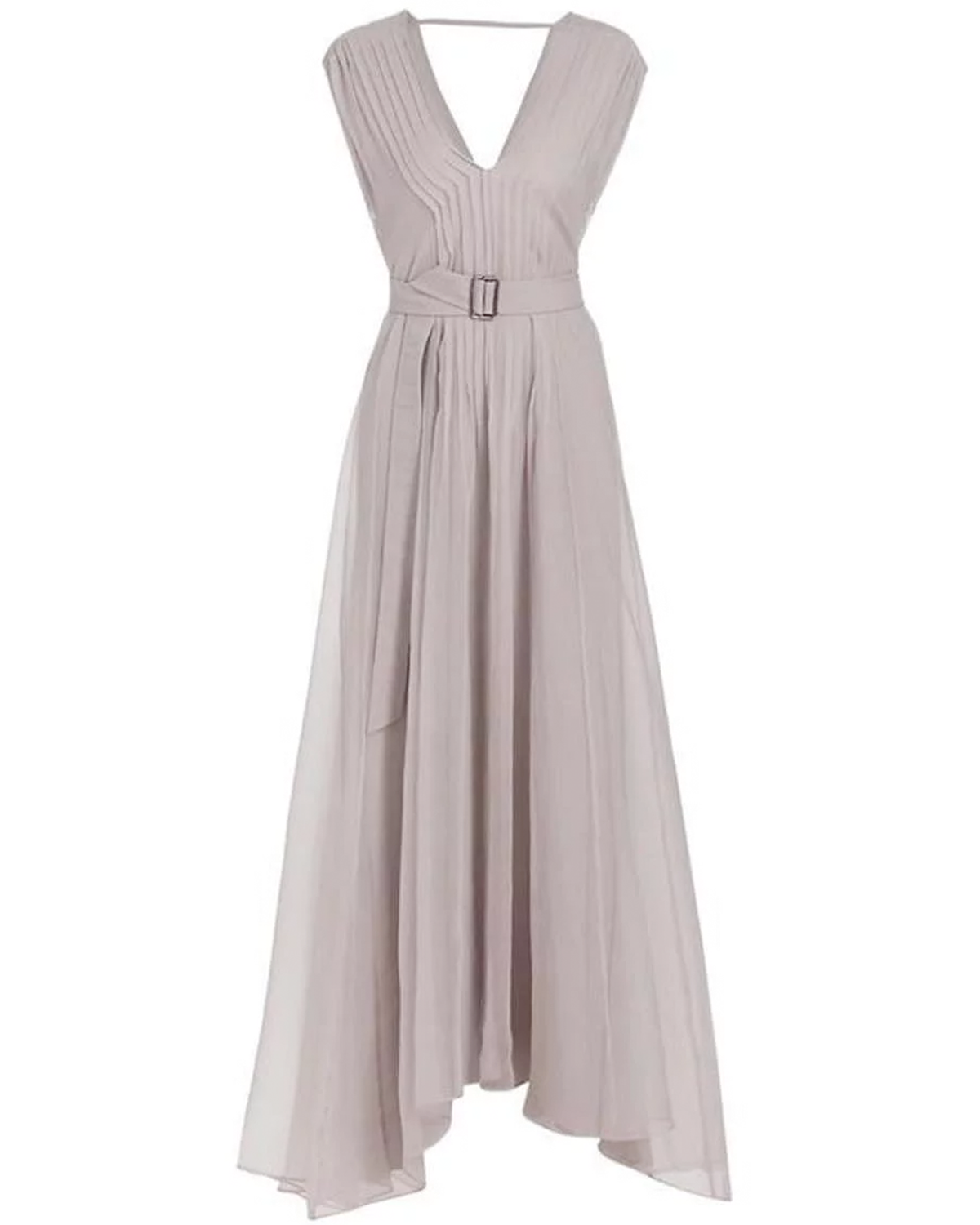 Lavender Silk Plisse Belted Maxi Dress