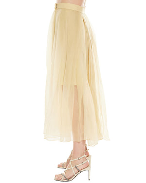 Lemon Pleated Silk Midi Skirt