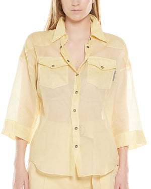 Lemon Silk Monili Tab Pocketed Button Down Shirt