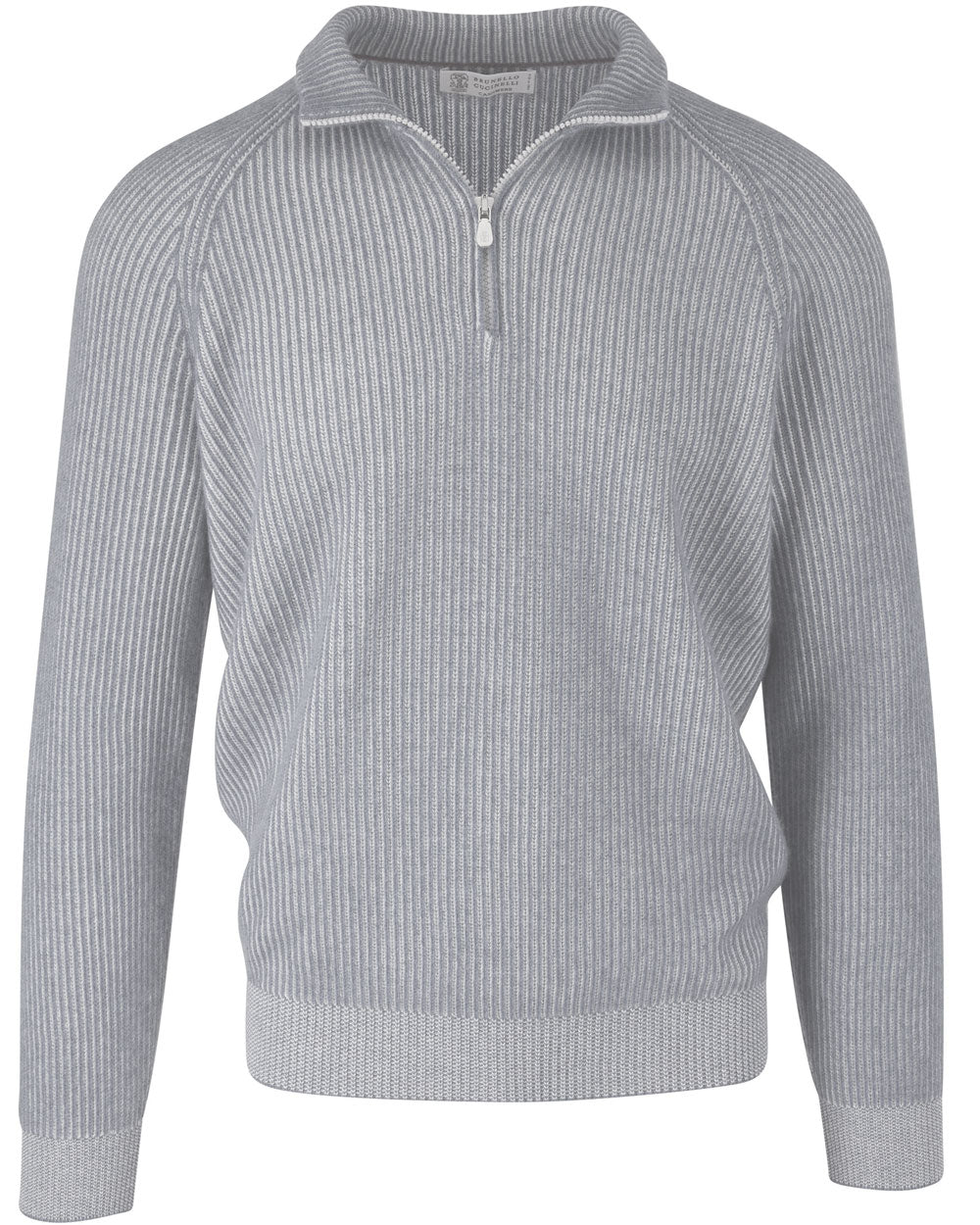 Light Grey Ribbed Cashmere Quarter Zip Sweater