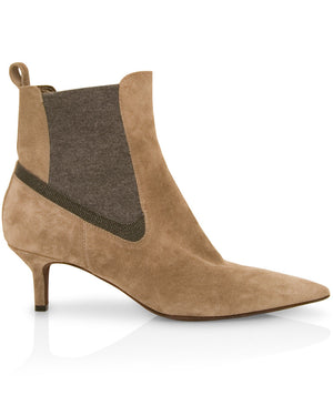 Light Taupe Pointed Toe Suede Bootie
