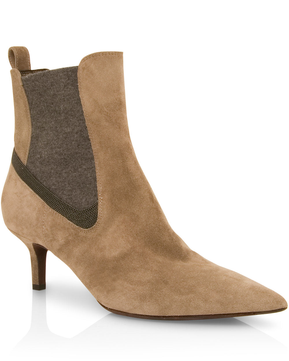 Light Taupe Pointed Toe Suede Bootie
