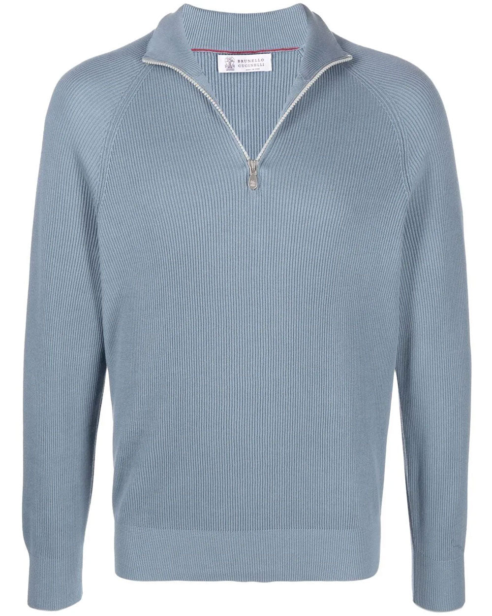 Medium Blue Half Zip Rib Knit Sweater