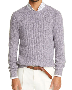 Melange Purple Ribbed Cashmere Blend Sweater