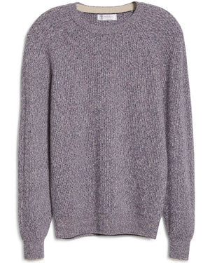 Melange Purple Ribbed Cashmere Blend Sweater