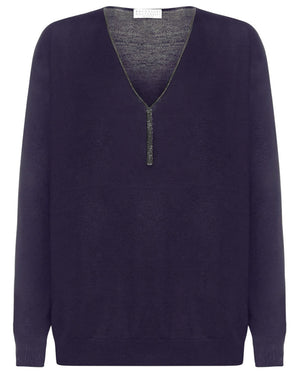 Midnight V-Neck Cashmere Silk Sweater