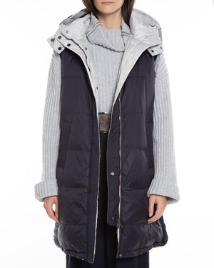 Midnight and White Reversible Quilted Long Vest