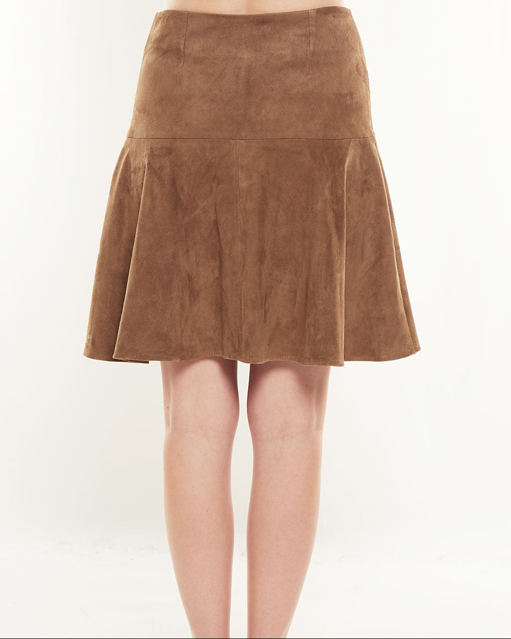 Mocha Suede Fit and Flare Mini Skirt