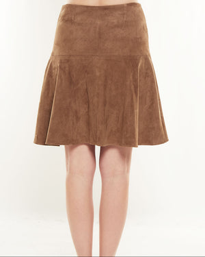 Mocha Suede Fit and Flare Mini Skirt