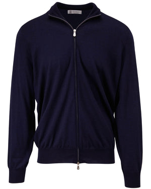 Navy Wool and Cashmere Full Zip Sweater