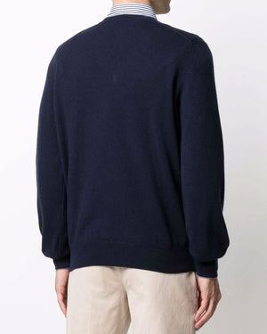 Navy Wool and Cashmere V-Neck Sweater