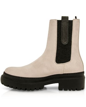 Suede Monili Chelsea Boot in Off White