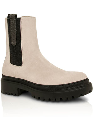 Suede Monili Chelsea Boot in Off White