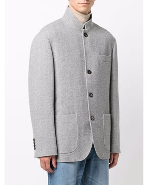 Pearl Grey Herringbone Notched Lapel Jacket