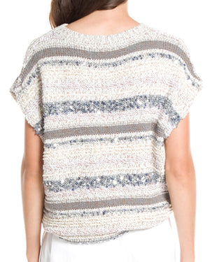Pebble Striped Knit Short Sleeve Pullover