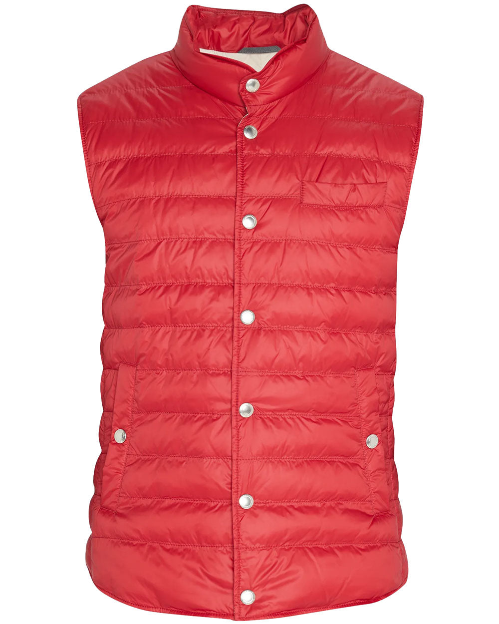 Red Quilted Nylon Snap Vest
