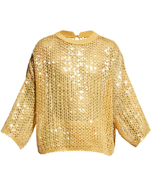 Rusted Gold Fish Scale Paillette Cropped Pullover
