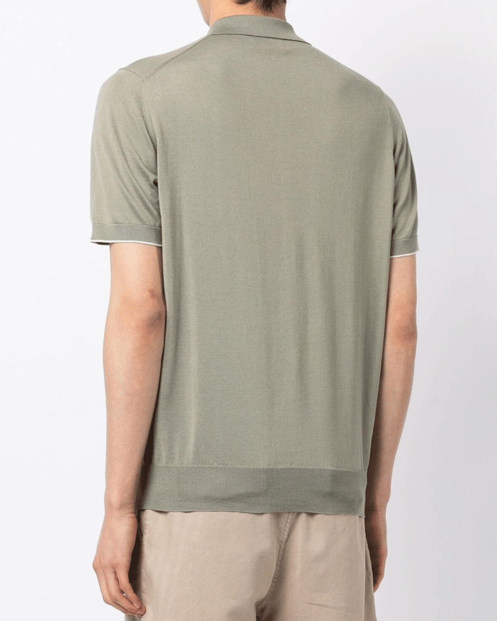 Sage Green Cotton V-Neck Short Sleeve Polo