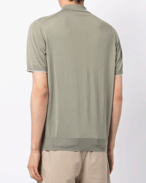 Sage Green Cotton V-Neck Short Sleeve Polo