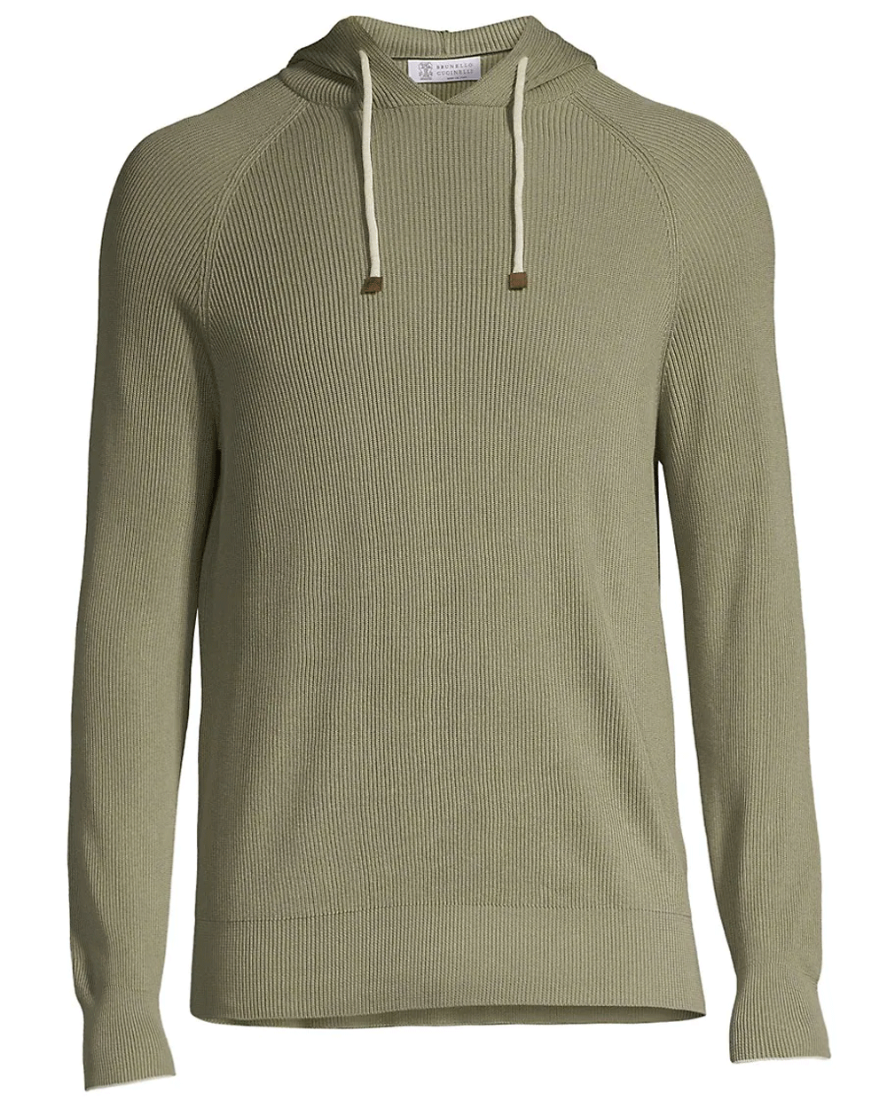 Sage Green Ribbed Cotton Hooded Sweater