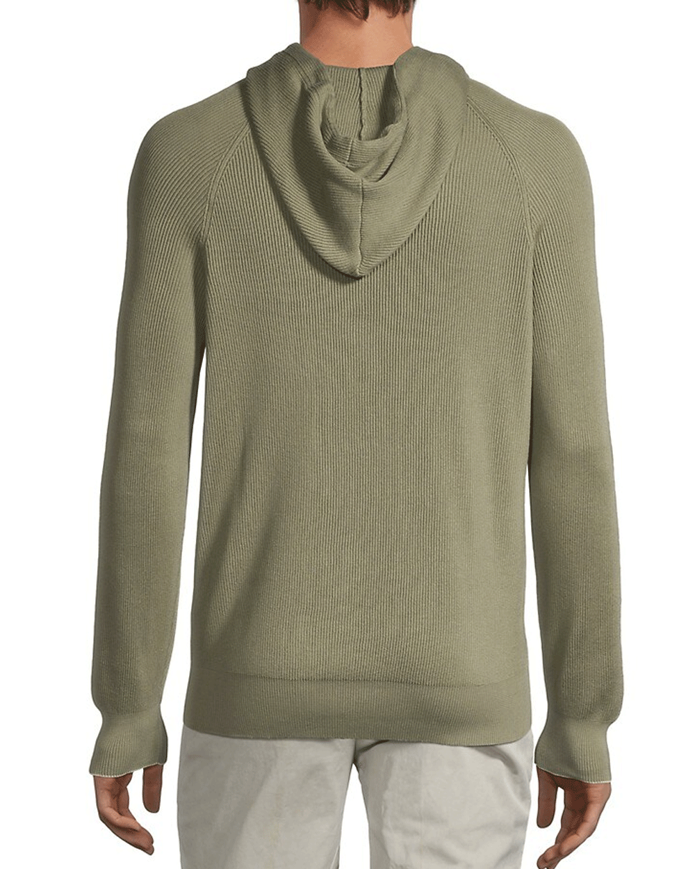 Sage Green Ribbed Cotton Hooded Sweater