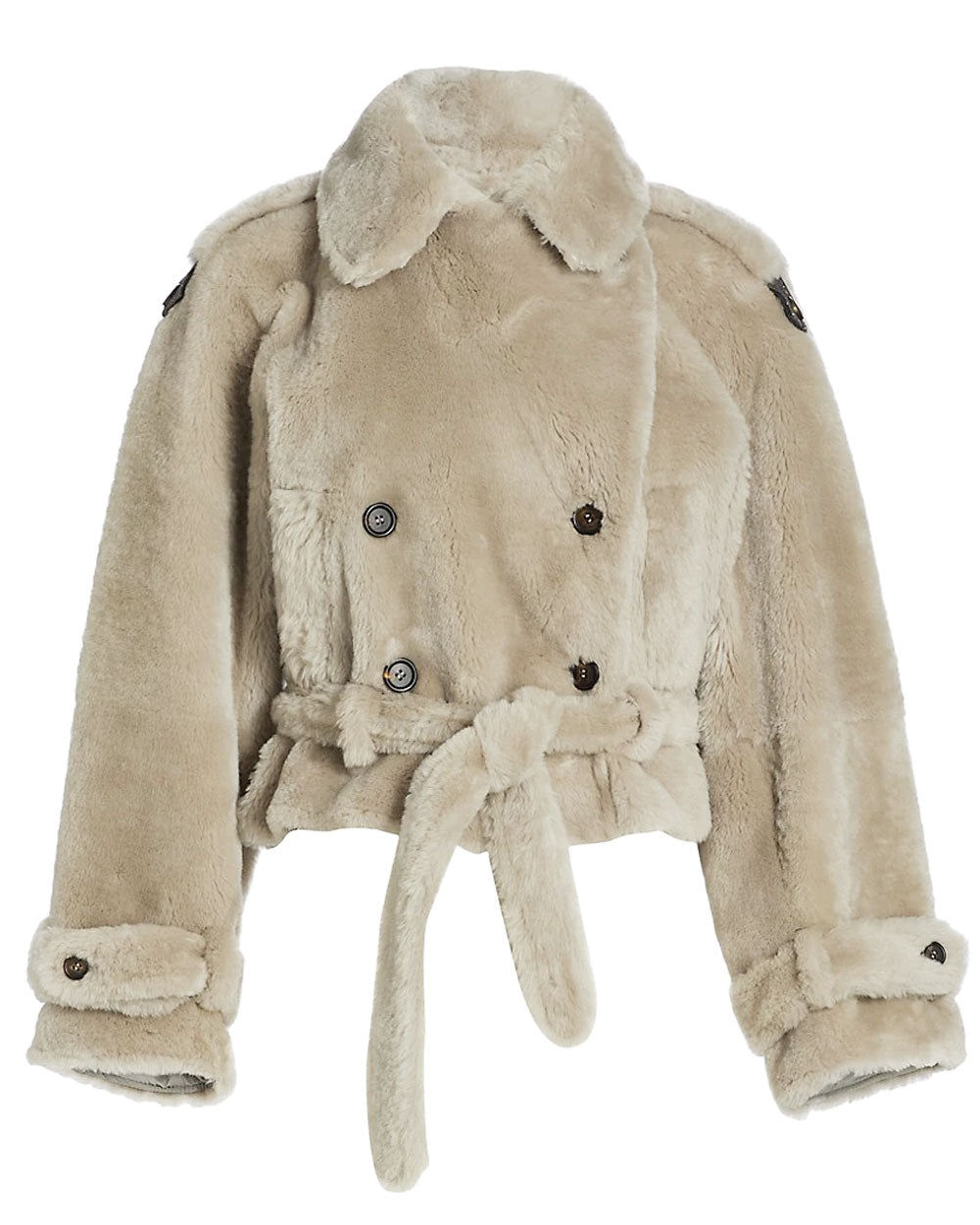 Stone Shearling Double Breasted Jacket