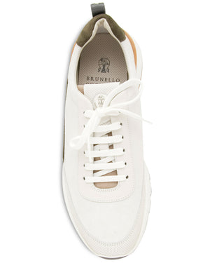 Suede Paneled Sneaker in White