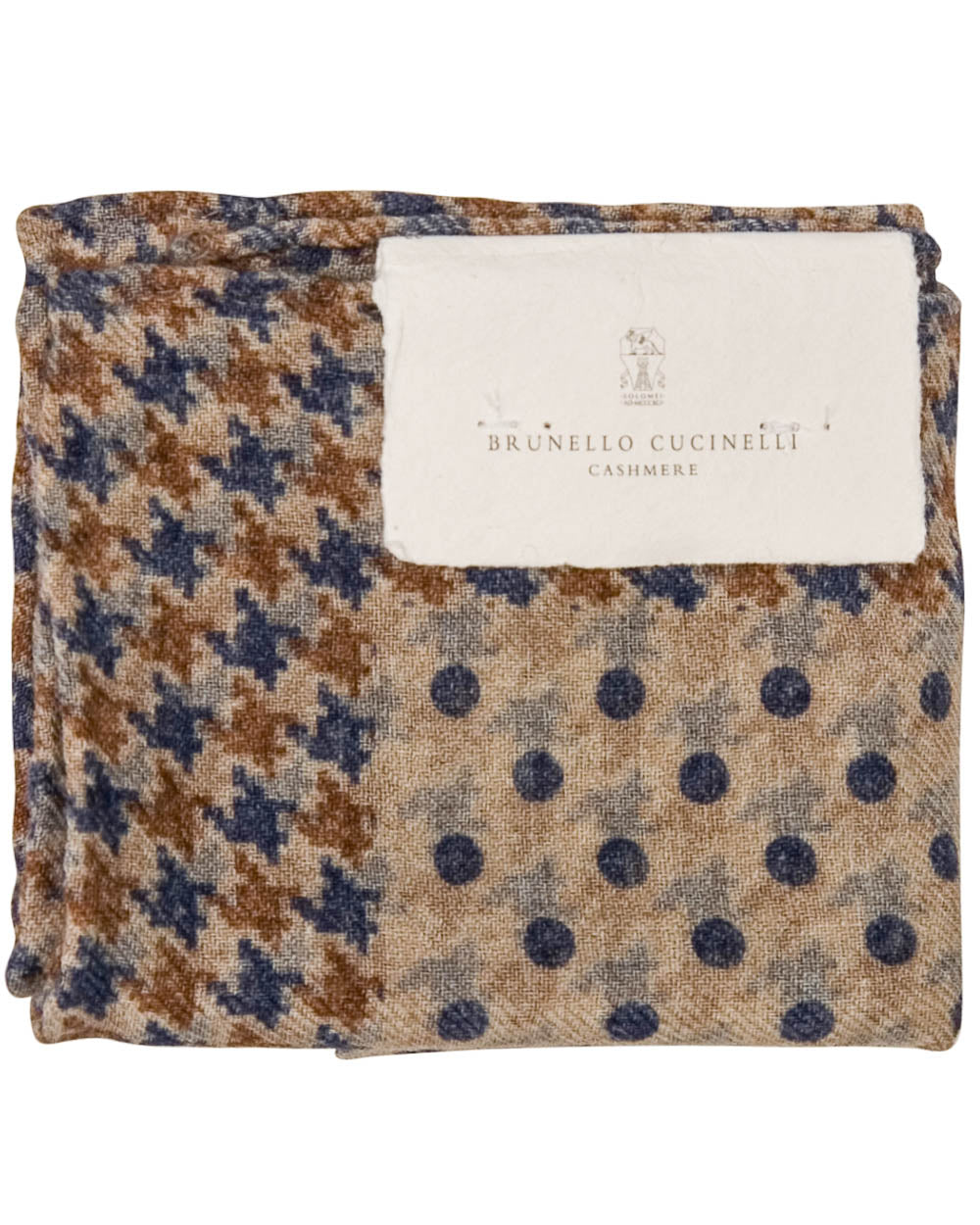 Tan Blue and Rust Dotted Houndstooth Pocket Square