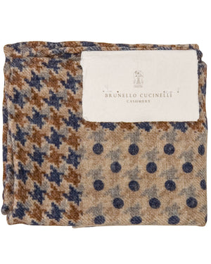Tan Blue and Rust Dotted Houndstooth Pocket Square
