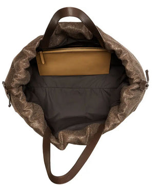 Warm Gold Top Handle Drawstring Tote Bag