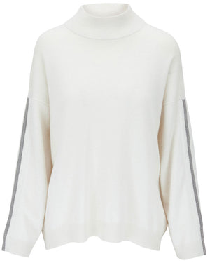 Warm White Monili Sleeve Cashmere Mockneck Sweater