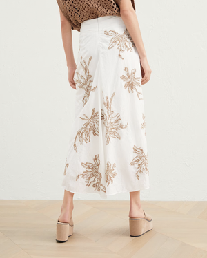 White and Brown Embellished Techno Sarong Skirt