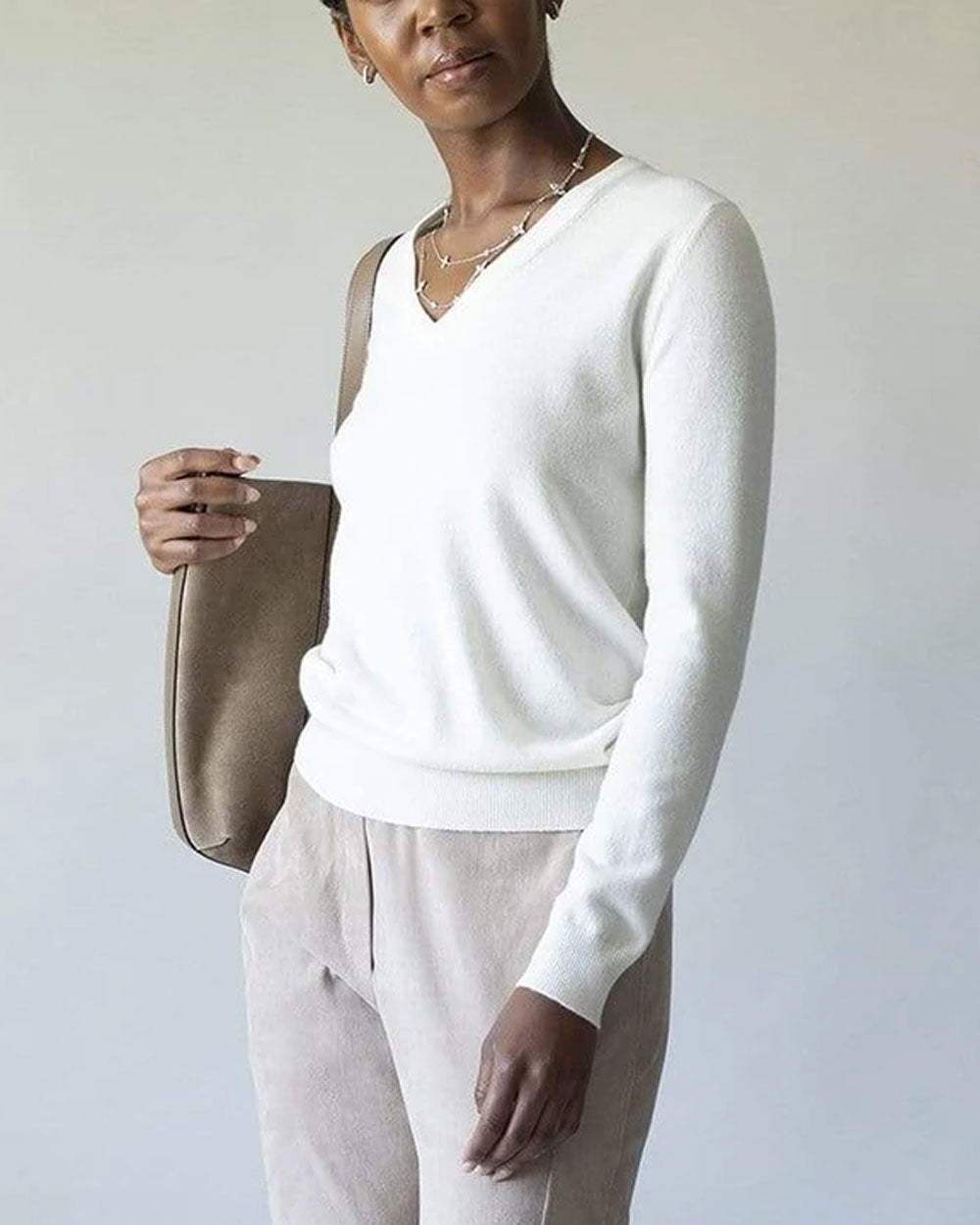 White Cashmere V-Neck Sweater