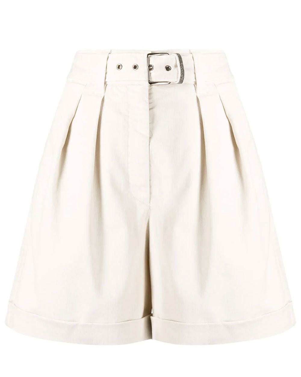 White Garment Dyed Belted Bermuda Shorts
