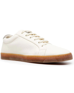 White Leather Low Top Deconstructed Sneaker