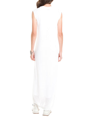 White Linen and Silk V-Neck Maxi Dress