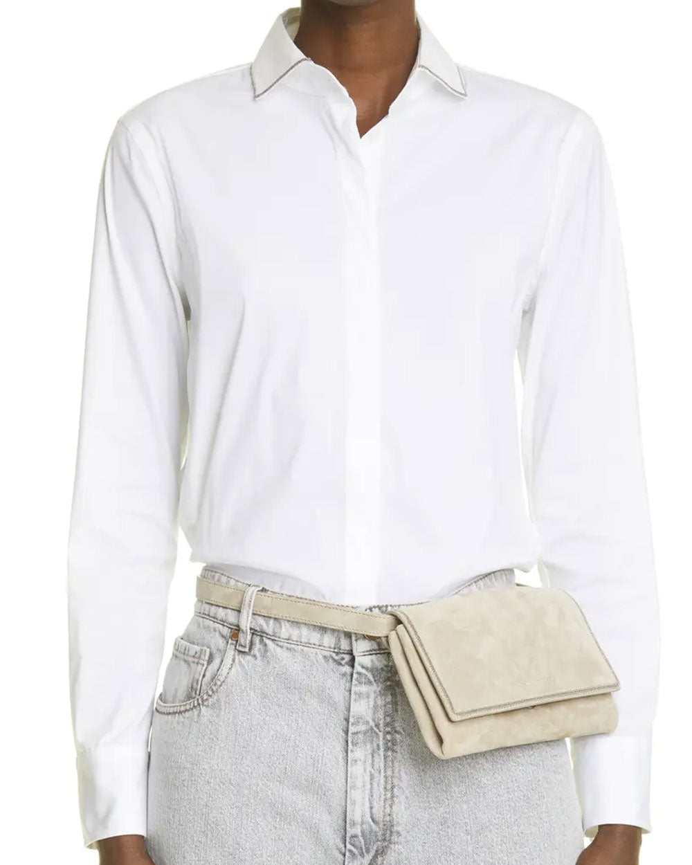White Monili Collar Poplin Shirt